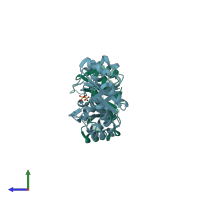 PDB entry 1dl3 coloured by chain, side view.