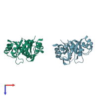 PDB entry 1dl3 coloured by chain, top view.