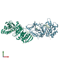 PDB entry 1dl5 coloured by chain, front view.