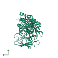 PDB entry 1dlc coloured by chain, side view.