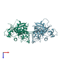 PDB entry 1dle coloured by chain, top view.