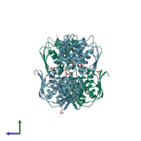 PDB entry 1dlg coloured by chain, side view.