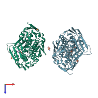 PDB entry 1dlg coloured by chain, top view.