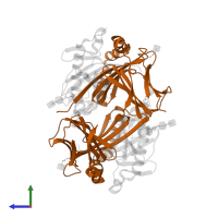 HLA class II histocompatibility antigen, DRB1 beta chain in PDB entry 1dlh, assembly 1, side view.