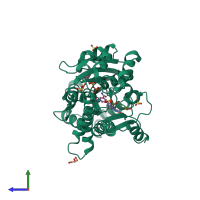 PDB entry 1dli coloured by chain, side view.