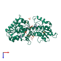 PDB entry 1dli coloured by chain, top view.