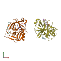 PDB entry 1dlk coloured by chain, front view.