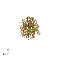 PDB entry 1dlk coloured by chain, side view.