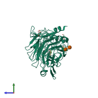 PDB entry 1dll coloured by chain, side view.