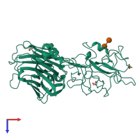 PDB entry 1dll coloured by chain, top view.