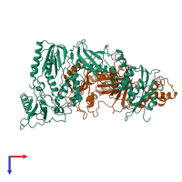 PDB entry 1dlo coloured by chain, top view.