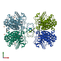 PDB entry 1dlu coloured by chain, front view.