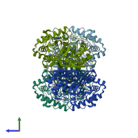 PDB entry 1dlu coloured by chain, side view.