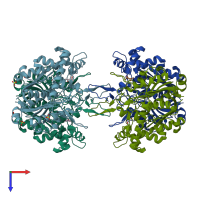 PDB entry 1dlu coloured by chain, top view.