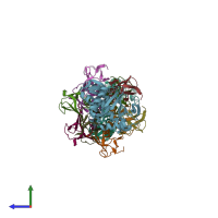 PDB entry 1dm0 coloured by chain, side view.