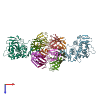 PDB entry 1dm0 coloured by chain, top view.