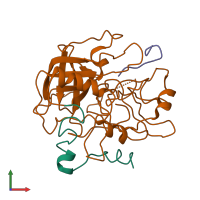 PDB entry 1dm4 coloured by chain, front view.