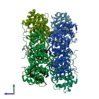 PDB entry 1dm5 coloured by chain, side view.