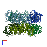 PDB entry 1dm5 coloured by chain, top view.