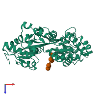 PDB entry 1dmb coloured by chain, top view.