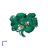 PDB entry 1dmd coloured by chain, ensemble of 18 models, top view.