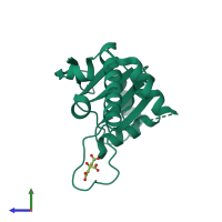 PDB entry 1dmg coloured by chain, side view.