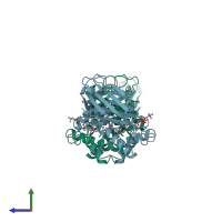 PDB entry 1dmh coloured by chain, side view.