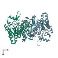 PDB entry 1dmi coloured by chain, top view.