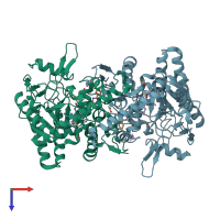 PDB entry 1dmk coloured by chain, top view.