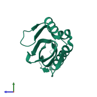PDB entry 1dmm coloured by chain, side view.