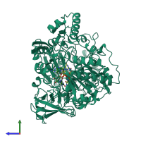 PDB entry 1dmr coloured by chain, side view.