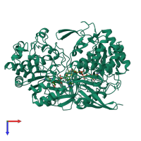 PDB entry 1dmr coloured by chain, top view.