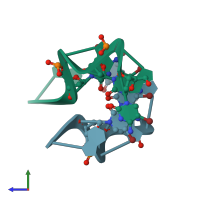 PDB entry 1dn5 coloured by chain, side view.