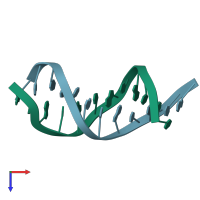 PDB entry 1dn9 coloured by chain, top view.