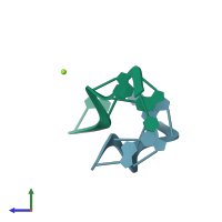 PDB entry 1dnf coloured by chain, side view.