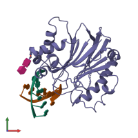 Hetero trimeric assembly 1 of PDB entry 1dnk coloured by chemically distinct molecules, front view.