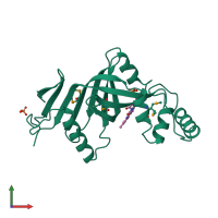 PDB entry 1dnl coloured by chain, front view.