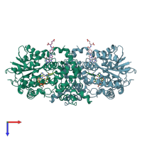 PDB entry 1dnp coloured by chain, top view.