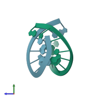 PDB entry 1dnt coloured by chain, side view.