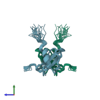 PDB entry 1don coloured by chain, ensemble of 20 models, side view.