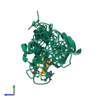 PDB entry 1dox coloured by chain, ensemble of 3 models, side view.