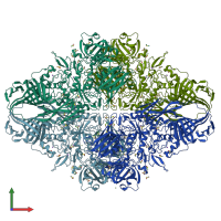 PDB entry 1dp0 coloured by chain, front view.