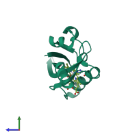 PDB entry 1dp6 coloured by chain, side view.