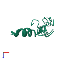 PDB entry 1dpq coloured by chain, ensemble of 11 models, top view.