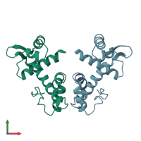 PDB entry 1dpr coloured by chain, front view.
