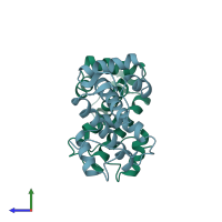 PDB entry 1dpr coloured by chain, side view.