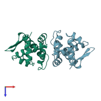 PDB entry 1dpr coloured by chain, top view.