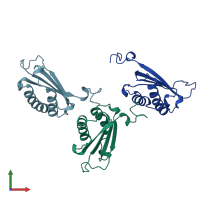 PDB entry 1dpt coloured by chain, front view.