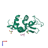 PDB entry 1dpw coloured by chain, top view.
