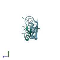 PDB entry 1dq7 coloured by chain, side view.